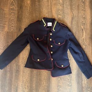 Navy Military Style Jacket with Red Trim small